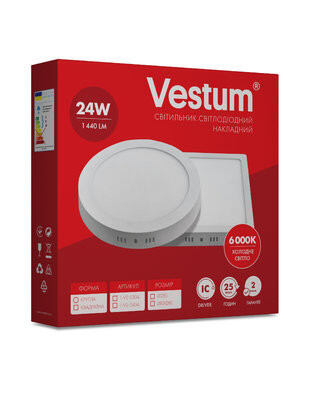 Круглий світлодіодний накладний світильник Vestum 24W 6000K   - Фото №3