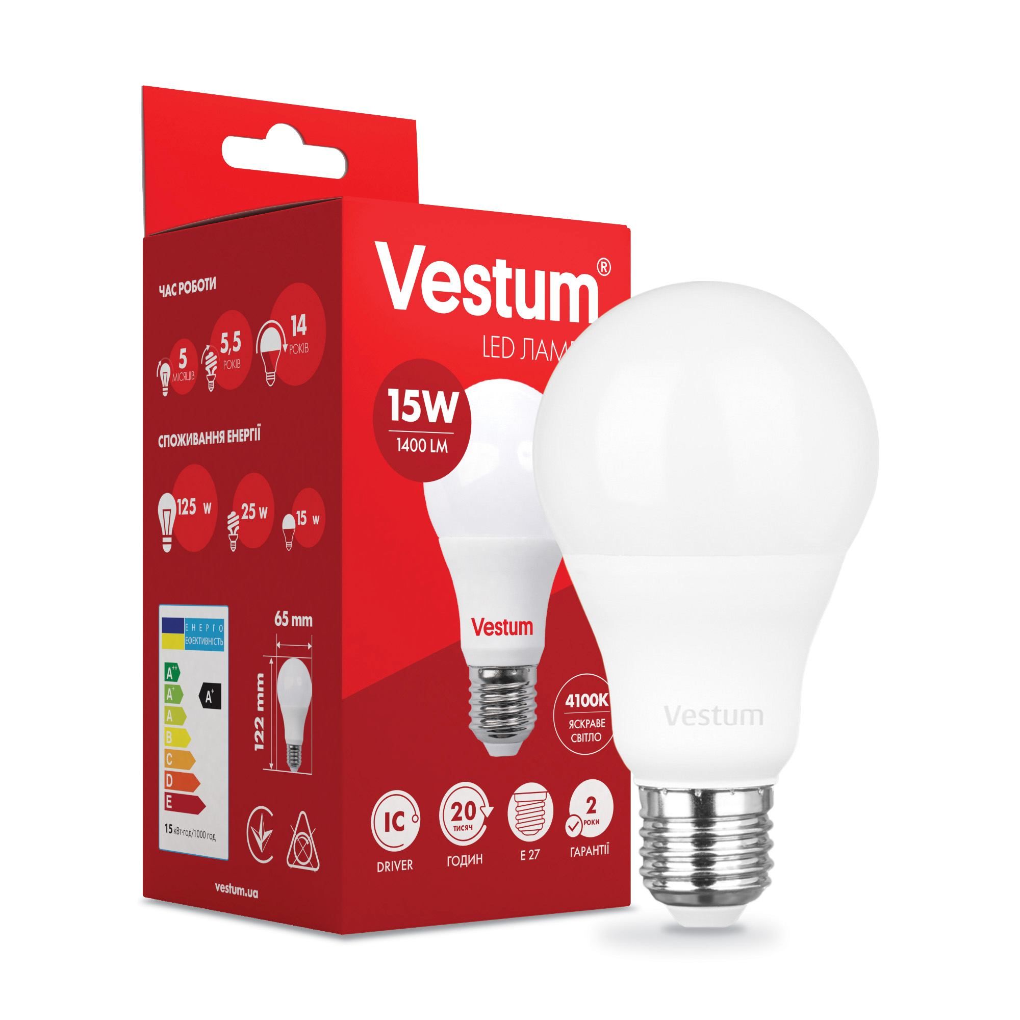 Світлодіодна лампа Vestum A65 15W 6500K  E27 